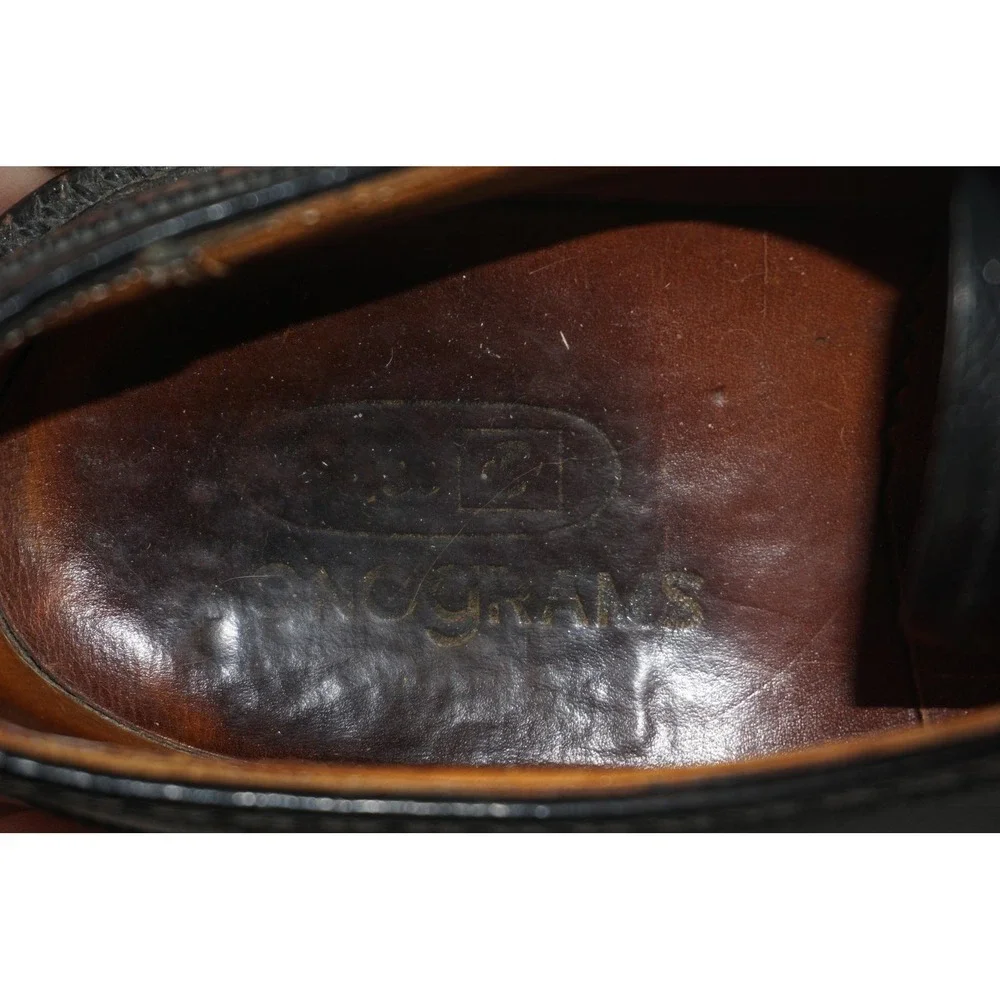 GH Bass Monograms Shoes Black Leather Wingtip Brogue‎ Oxford Men's Size 12A